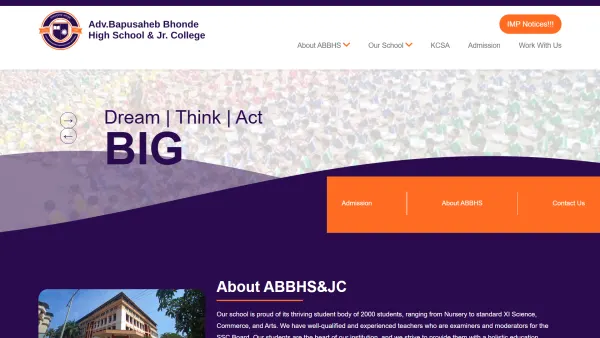 Homepage screenshot of the Bhonde School website