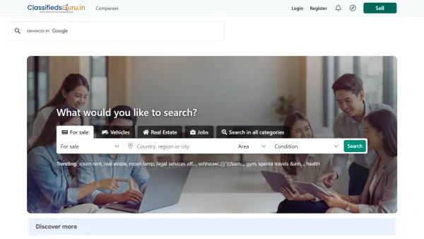 Homepage screenshot of the Classifiedsguru website