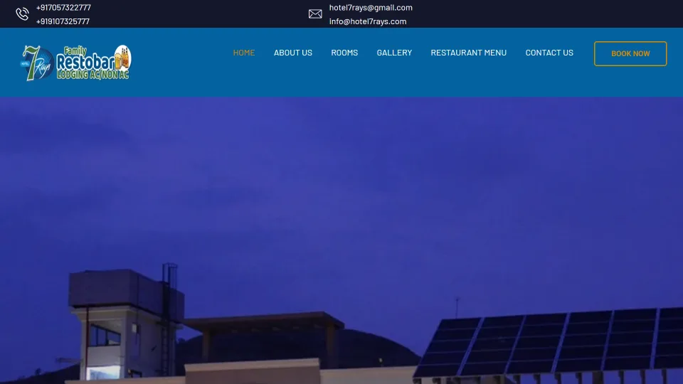 Homepage screenshot of the Hotel 7 Rays website