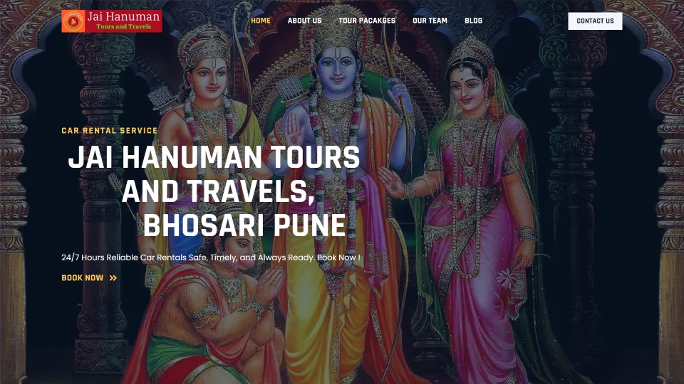 Homepage screenshot of the Jai Hanuman Tours & Travels website