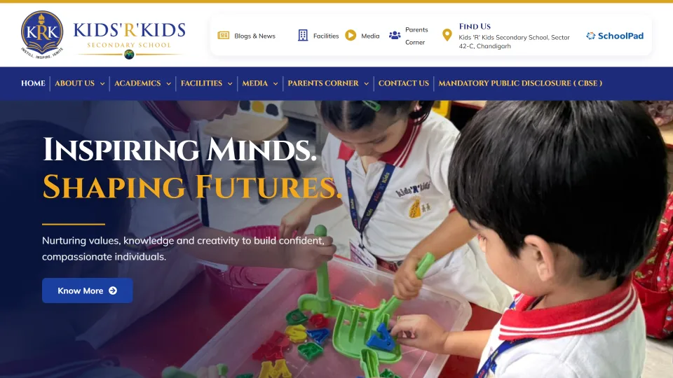 Homepage screenshot of the Kids'R'Kids Secondary School website