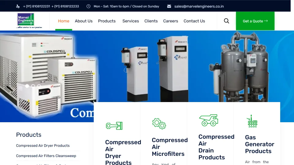 Homepage screenshot of the Marvel Engineers website