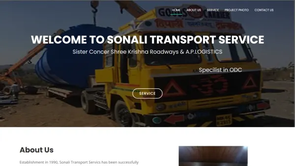 Homepage screenshot of the Sonali Transport Service website